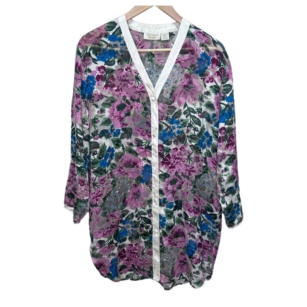 Victoria's Secret Gold Label Vintage Floral Shirt Dress Pajama Pink Size Small
